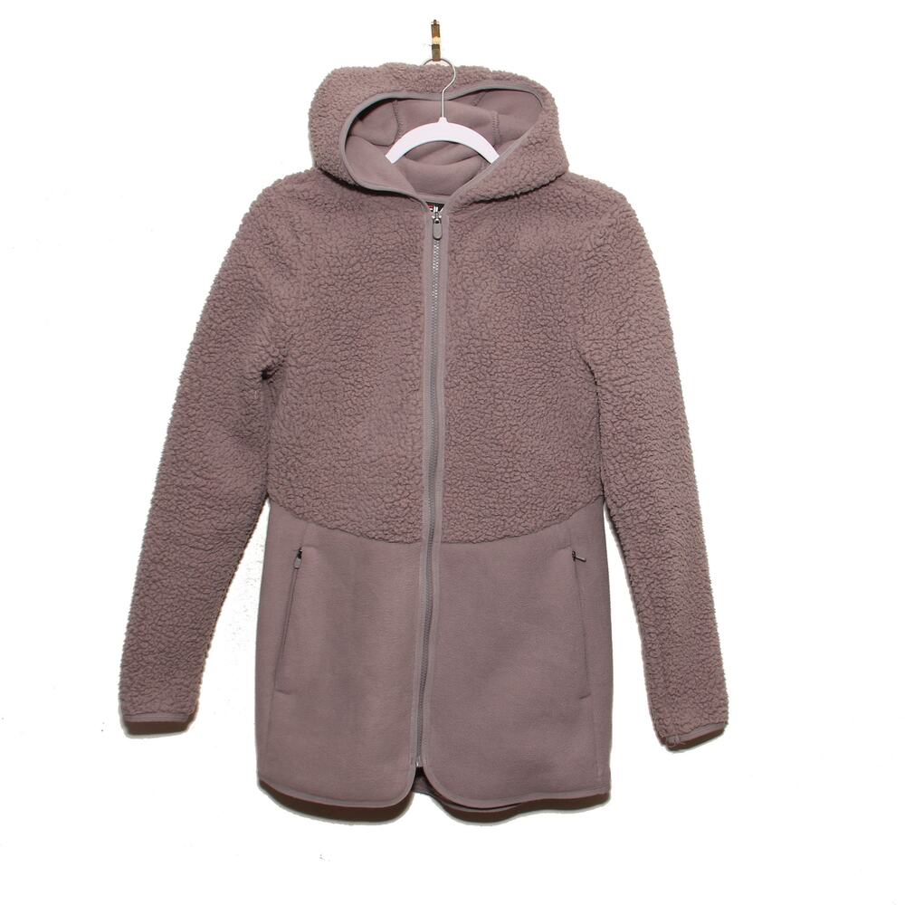A_Fila Gray Sherpa Fleece Hoodie Jacket Size Small